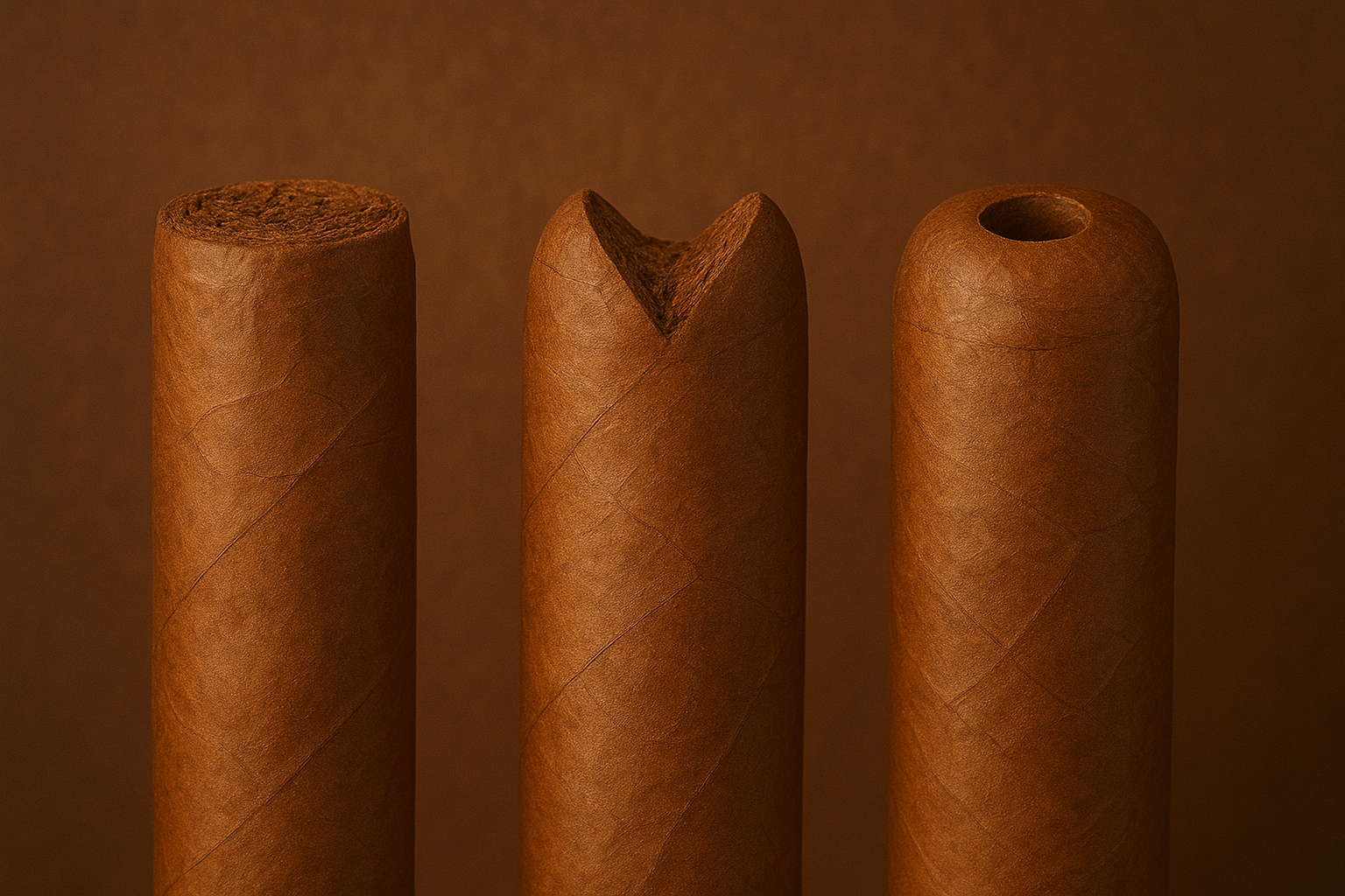 Cigar Cutting Styles: Straight Cut, V-Cut, and Punch Cut.